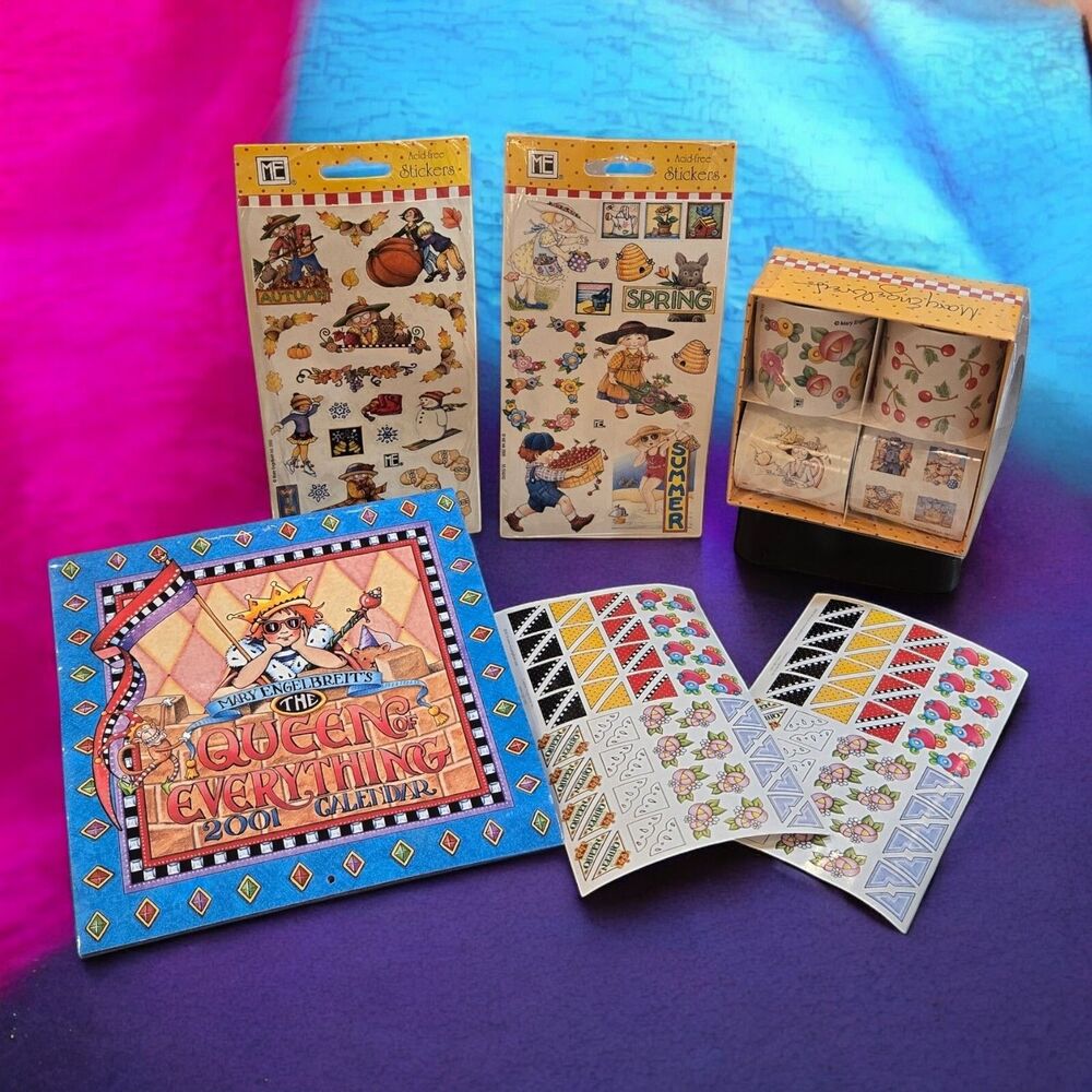 Vintage Lot: Queen of Everything 2001 Mary Engelbreit Y2K Calendar 1997 Stickers